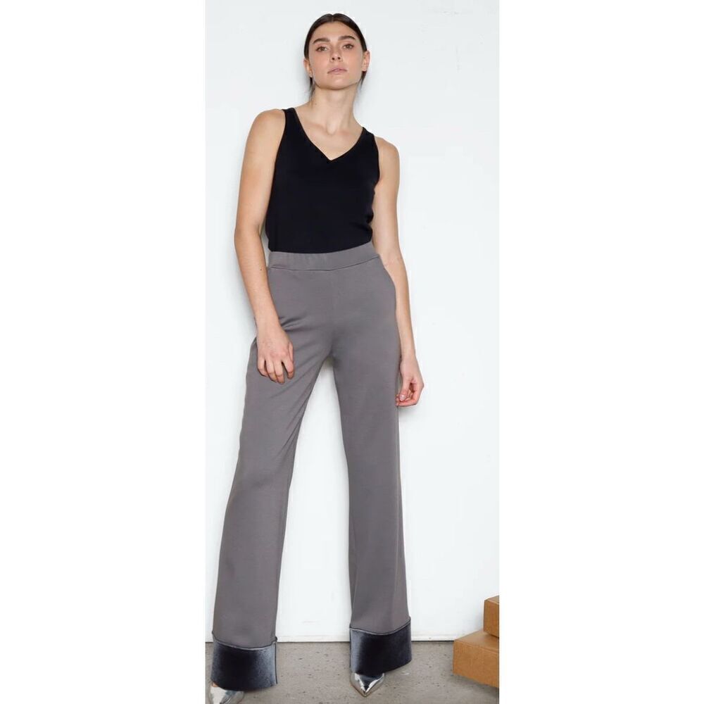 Marie Saint Pierre Brooklyn Pant with Wide Velvet Hem in Pewter/Charcoal NWT Siz